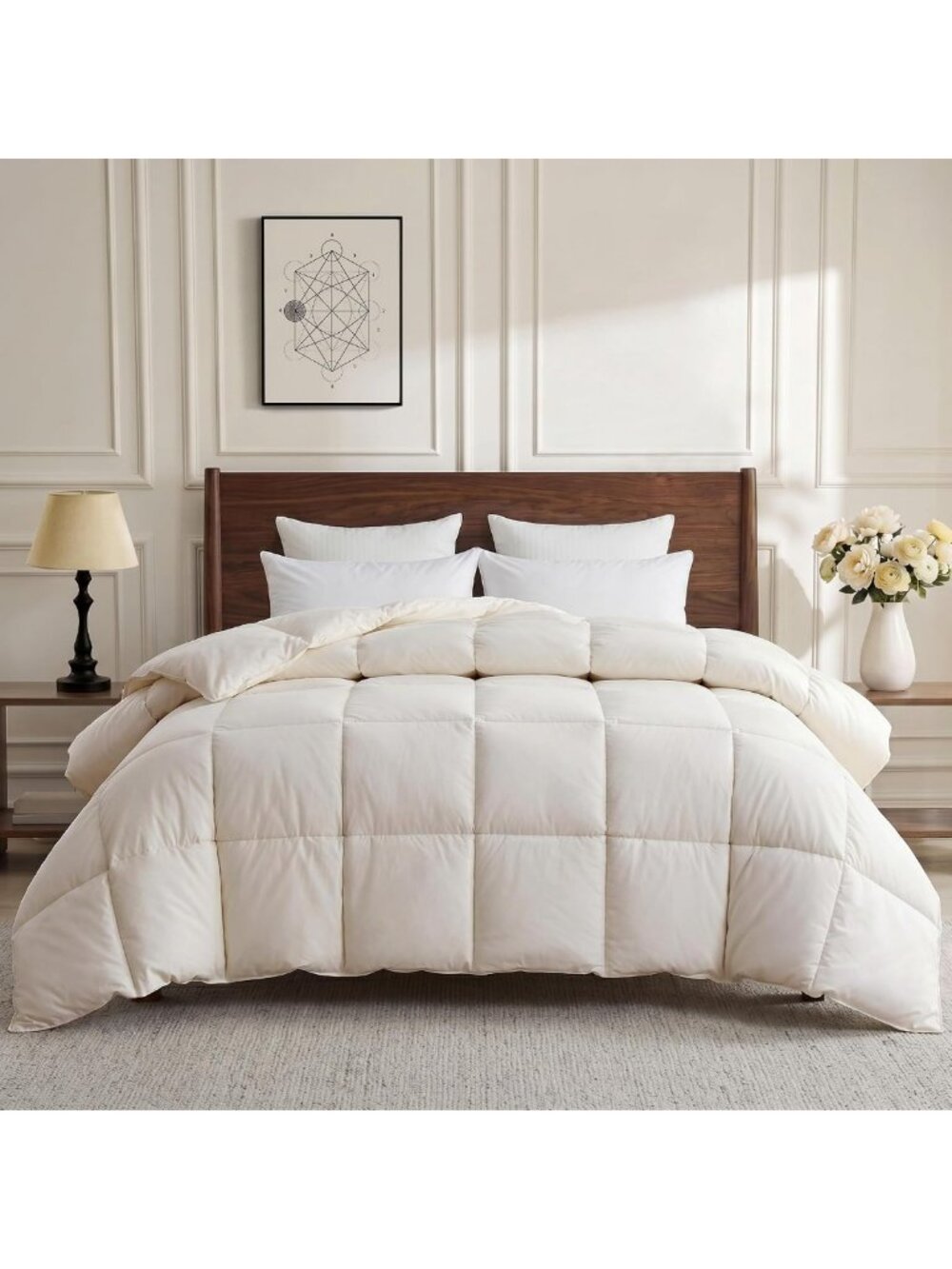 Queen Size 100% Organic Cotton Goose Down Comforter - Soft, Cozy & Eco-Friendly